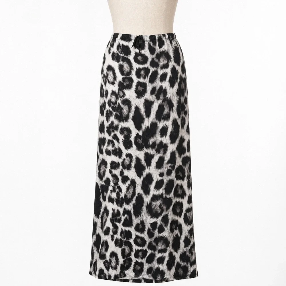 See You Monday Leopard Print Maxi Skirt Womens Small Black White Grey Excellent